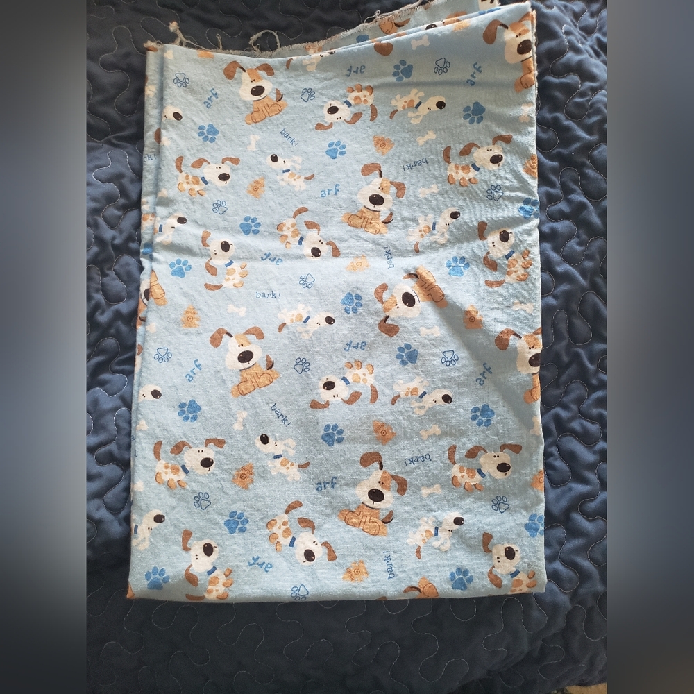 Puppy Print Fabric in Blue and Brown
